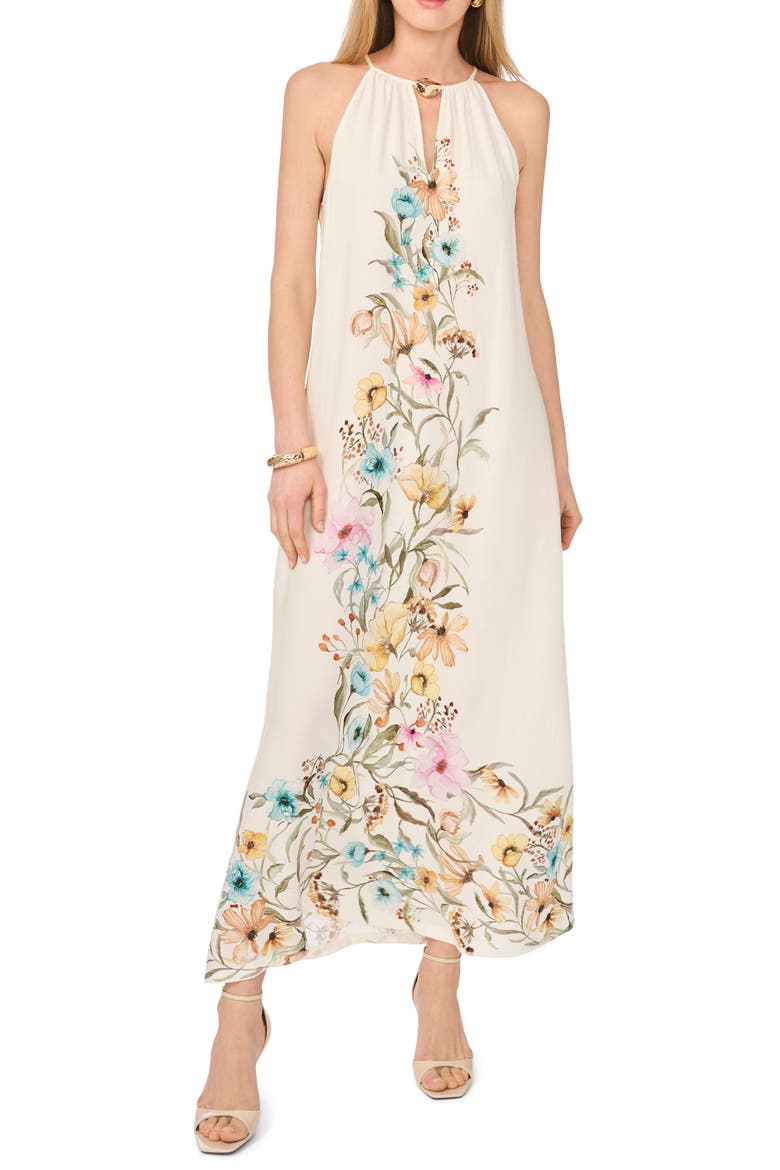 Floral Print Sleeveless Maxi Dress, Main, color, ANTIQUE WHITE