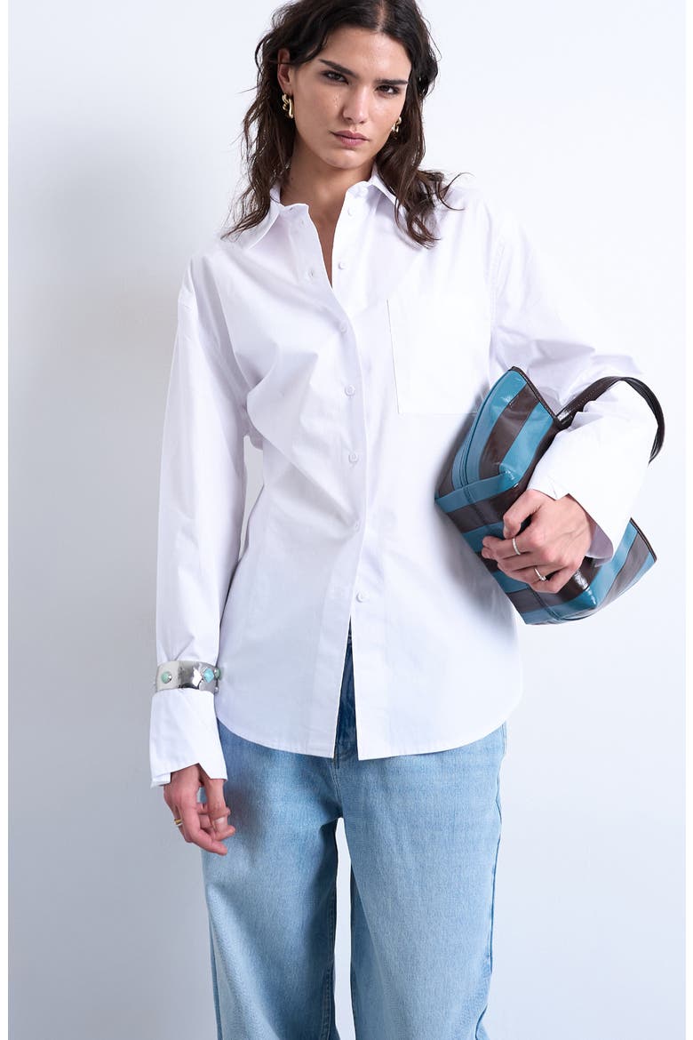 Darted Cuff Oversize Button-Up Shirt, Main, color, WHITE