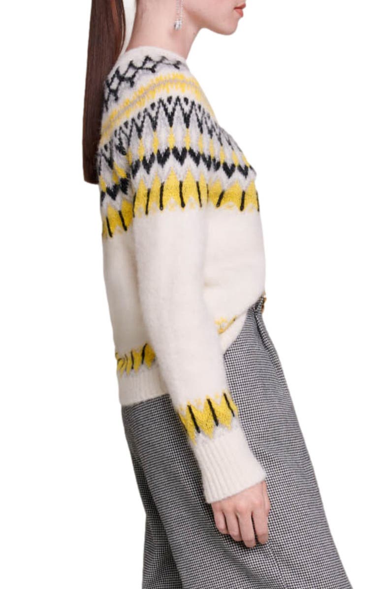 maje Mamonix Fair Isle Metallic Sweater, Alternate, color, Ecru / Yellow