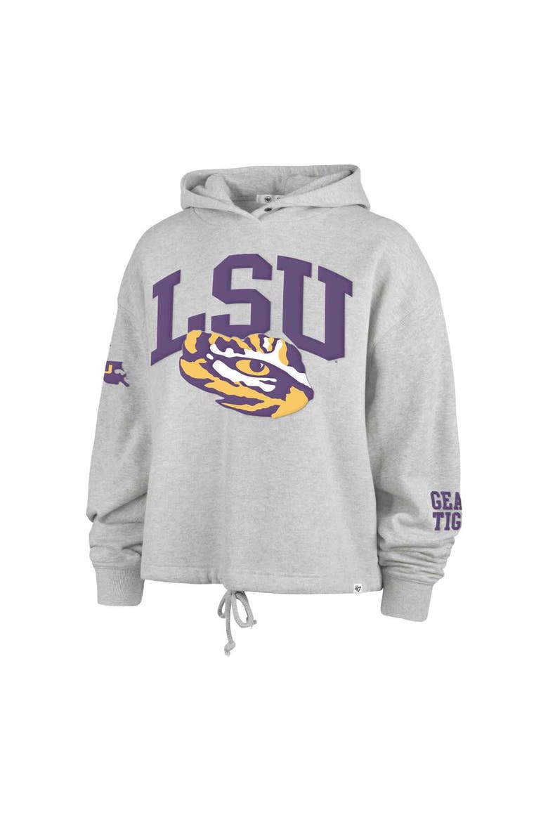 Women's '47 Heather Gray LSU Tigers High Hopes Long Sleeve Cropped Hoodie, Alternate, color, Heather Gray