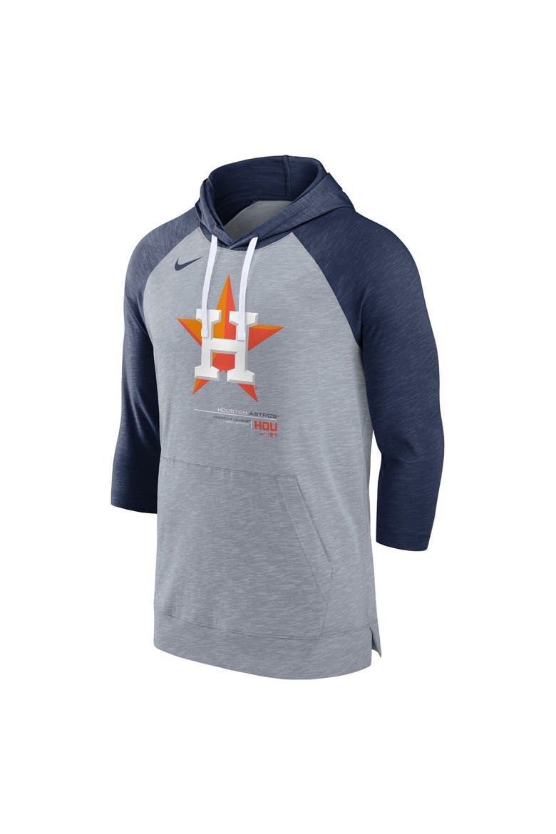 Men's Nike Heather Gray/Heather Navy Houston Astros Baseball Raglan 3/4-Sleeve Pullover Hoodie, Alternate, color, Heather Gray
