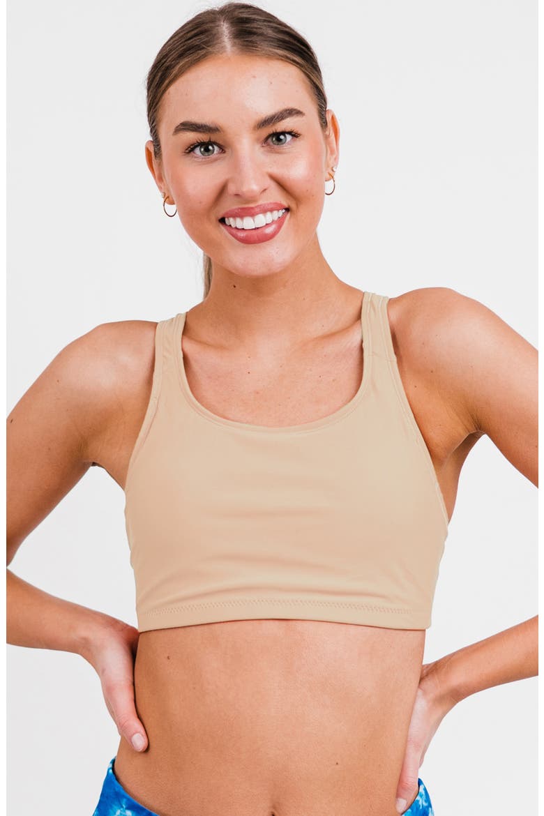 Racerback Swim Bra With Removable Cups, Main, color, Honey