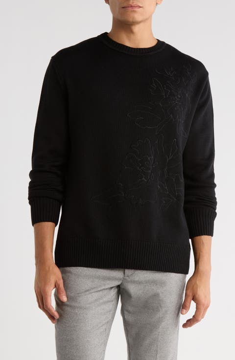 Embroidered Merino Wool Crewneck Sweater