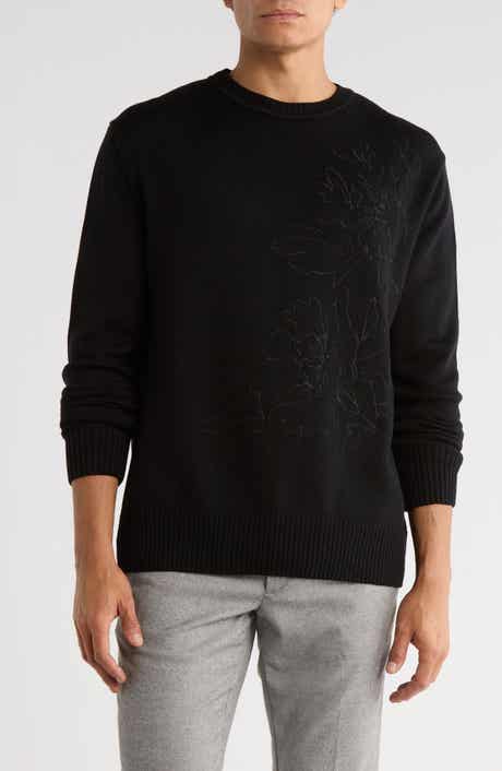 Bugatchi Embroidered Merino Wool Crewneck Sweater