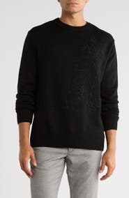 Bugatchi Embroidered Merino Wool Crewneck Sweater