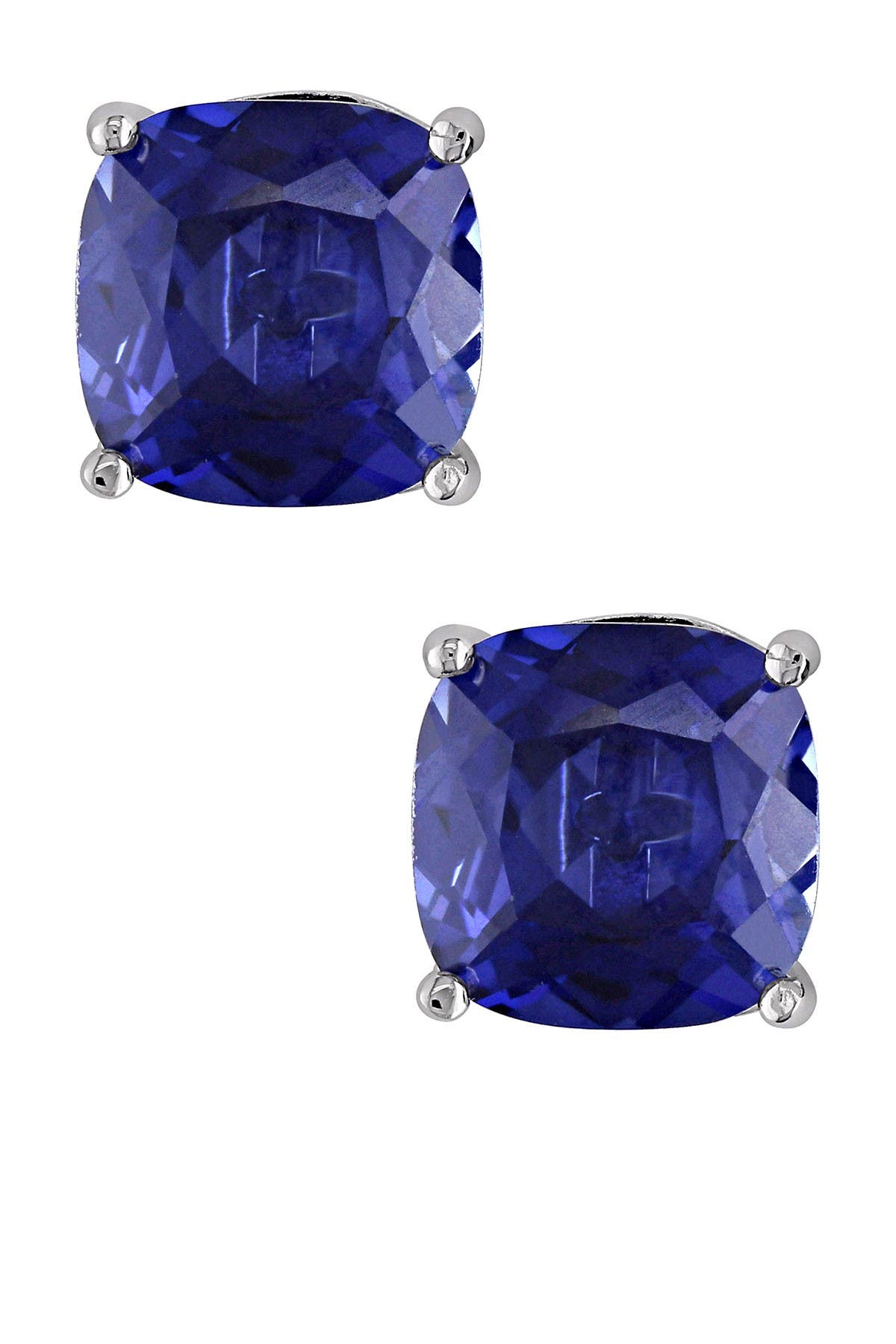 DELMAR Sterling Silver Created Blue Sapphire Cushion Stud Earrings