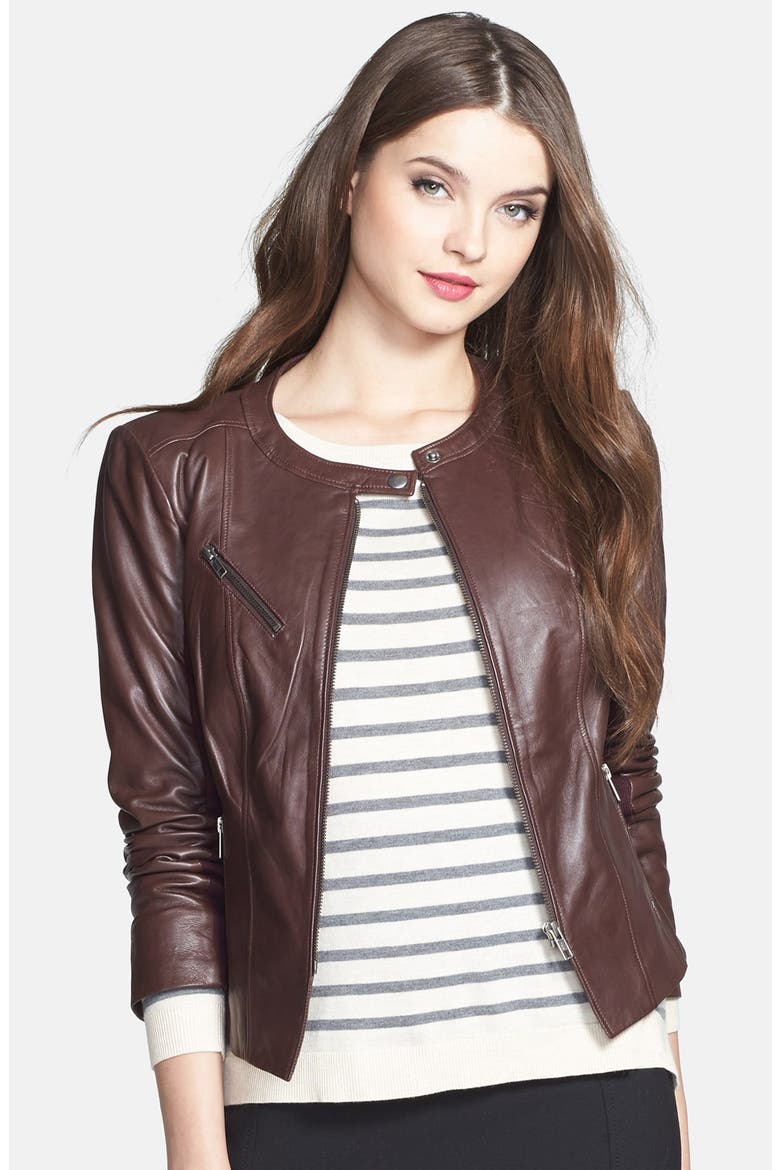 Zip Front Leather Jacket, Main, color, BURGUNDY DEEP