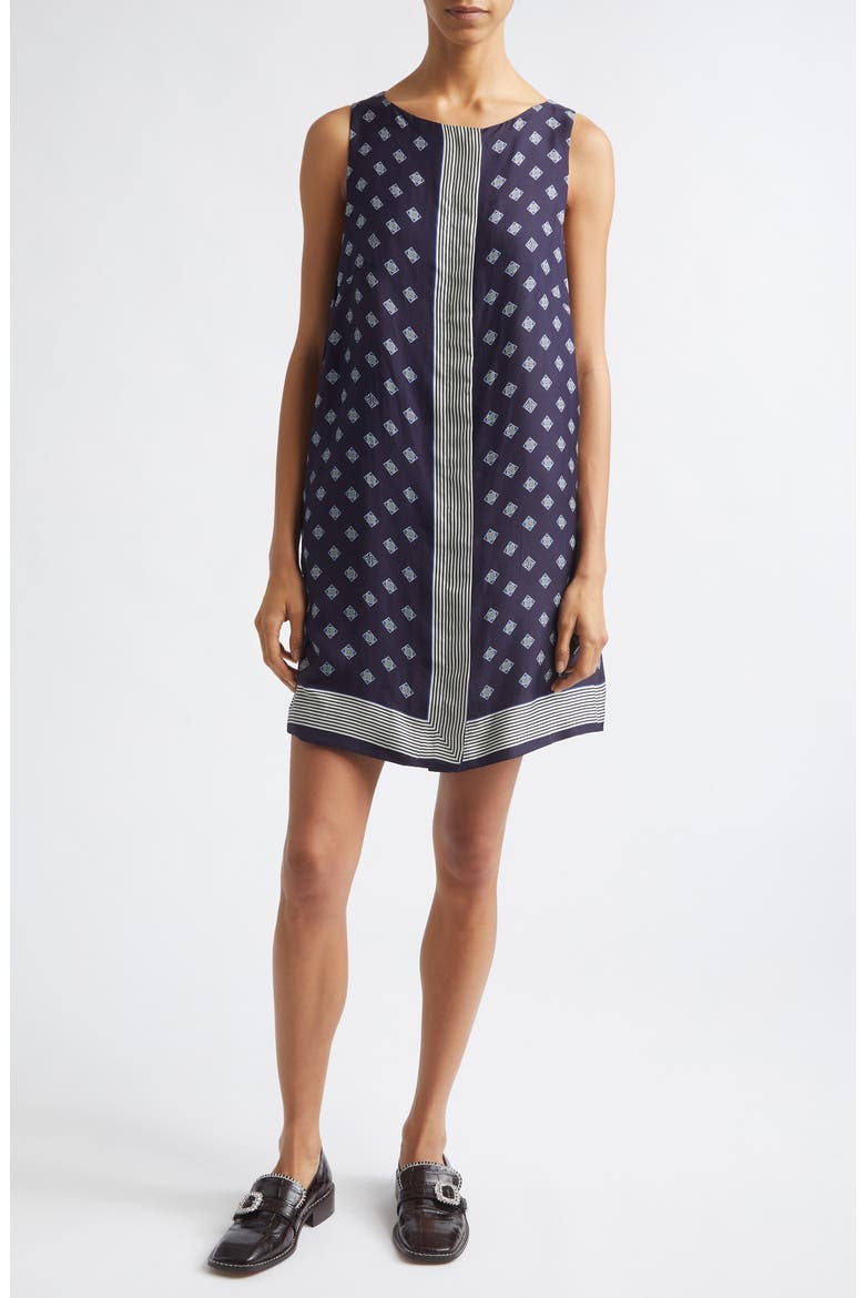 Foyer Diamond Print Silk Minidress, Main, color, NAVY BLUE