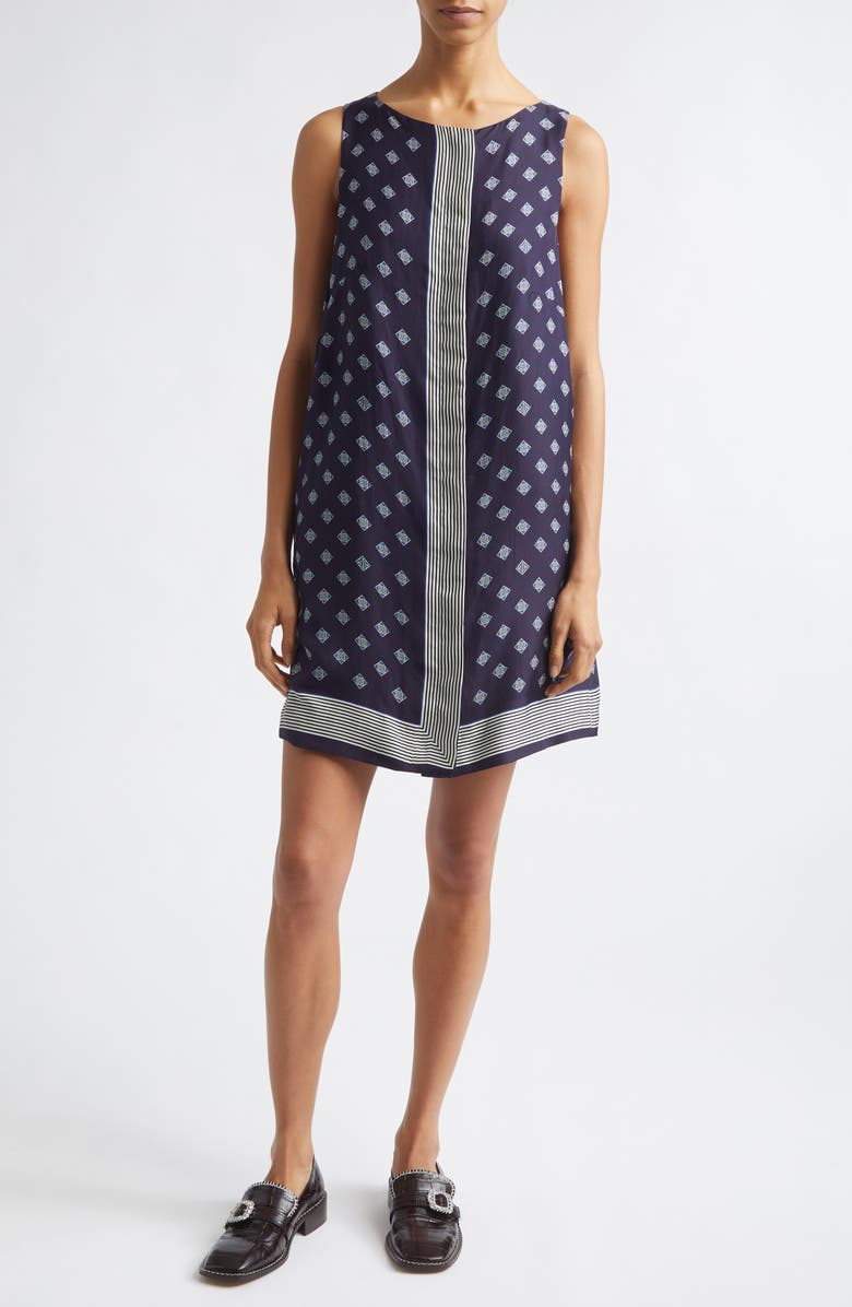Bode Foyer Diamond Print Silk Minidress, Main, color, Navy Blue