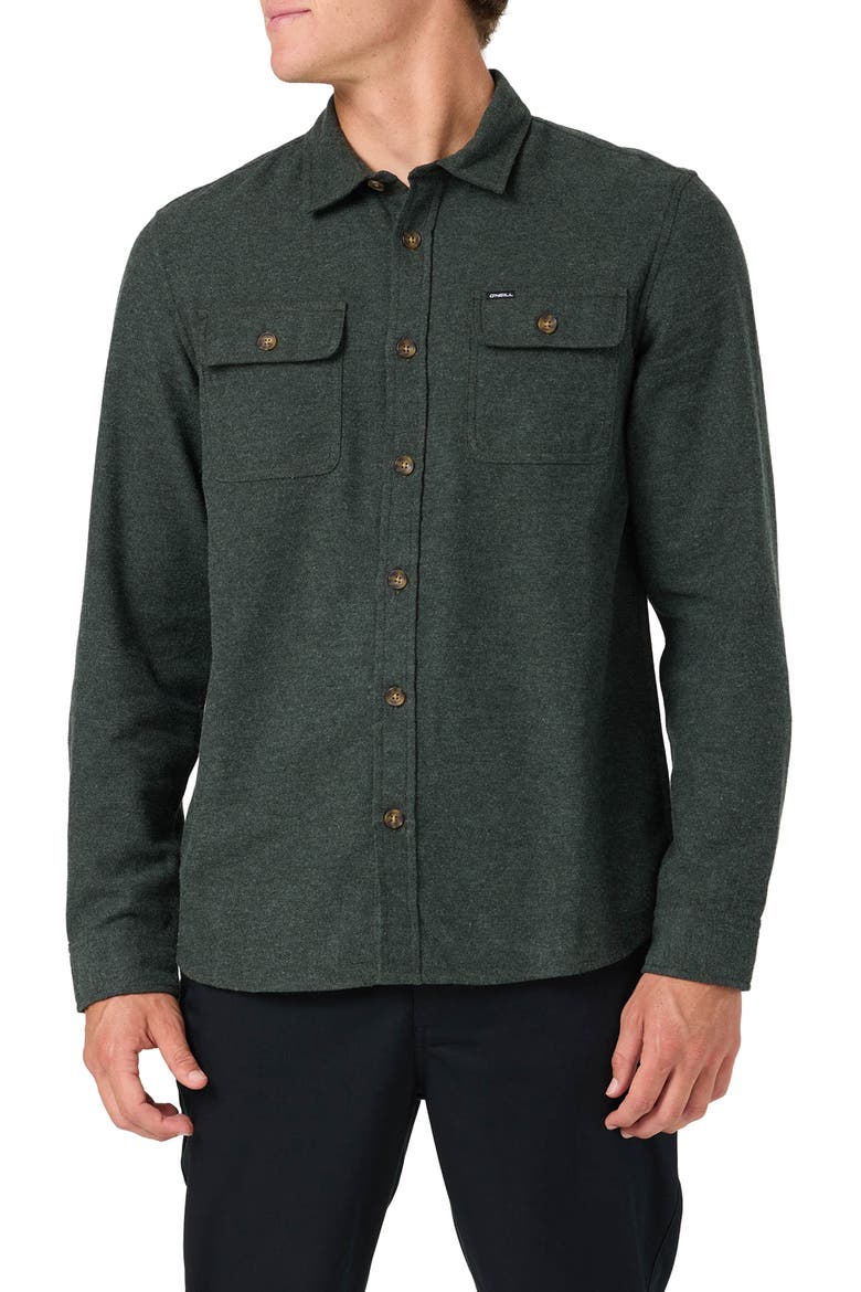 Regent Solid Cotton Flannel Button-Up Shirt, Main, color, HUNTER GREEN