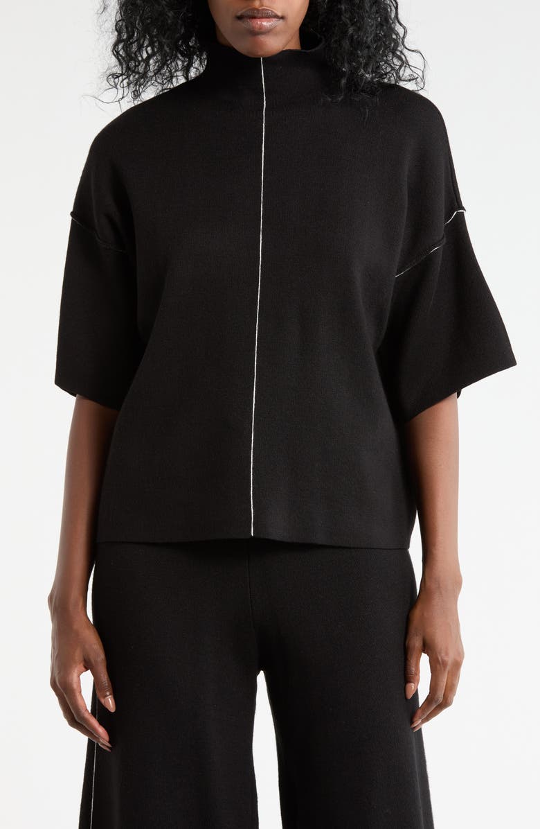 MAX STUDIO Elbow Sleeve Mock Neck Sweater, Main, color, Black/ Ivory