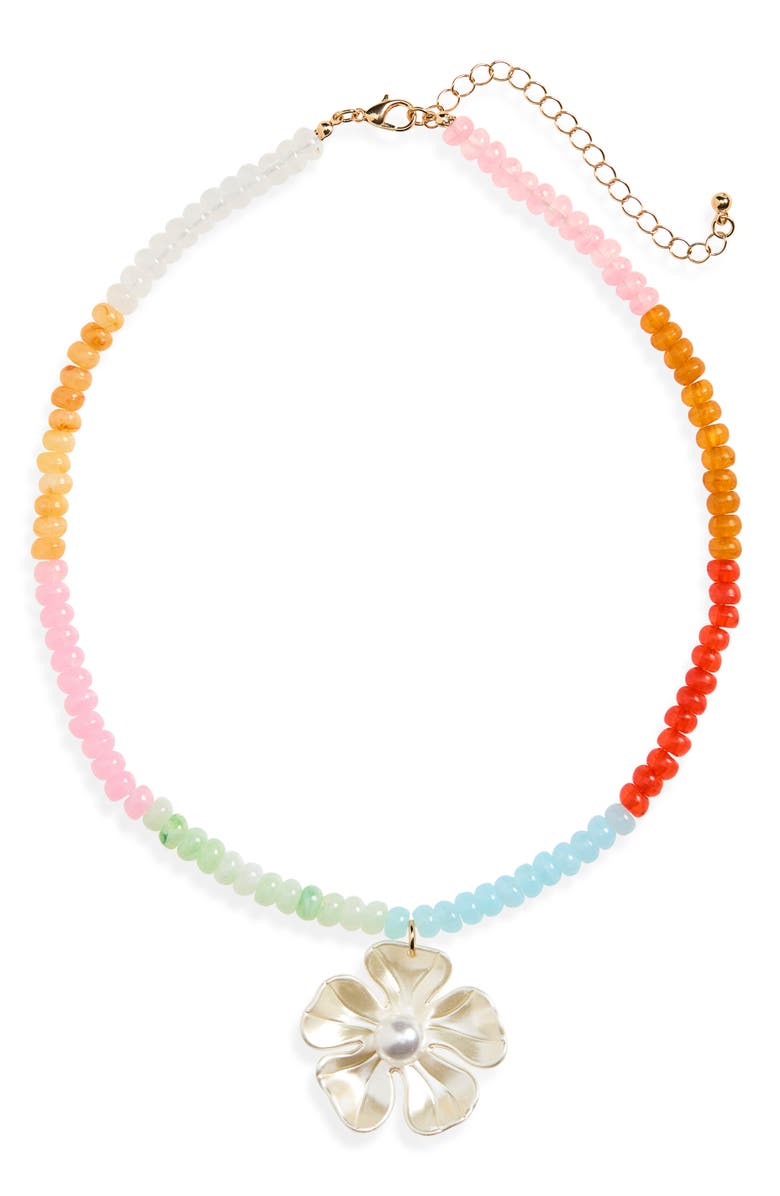 BP. Beaded Faux Pearl Floral Pendant Necklace, Main, color, Multi