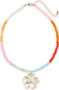 BP. Beaded Faux Pearl Floral Pendant Necklace