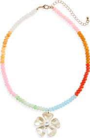 BP. Beaded Faux Pearl Floral Pendant Necklace