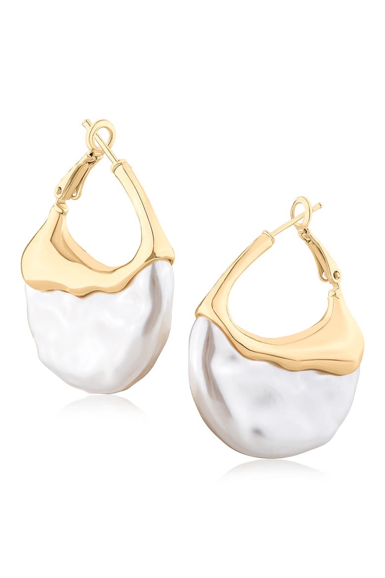 Faux Pearl Molten Hoop Earrings (Nordstrom Exclusive), Main, color, WHITE/ GOLD
