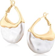 JARDIN Faux Pearl Molten Hoop Earrings