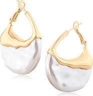 JARDIN Faux Pearl Molten Hoop Earrings