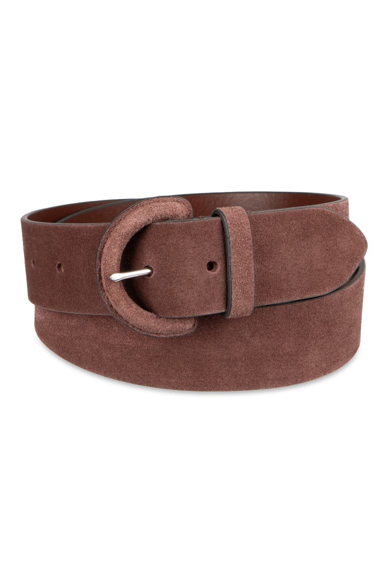 Covered Buckle Suede Belt, Alternate, color, BROWN