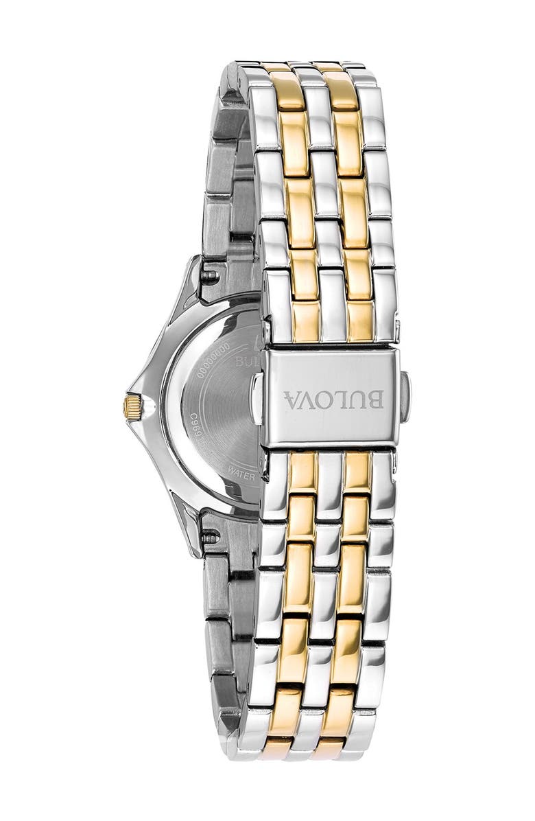 BULOVA Women's Crystal Accent Two-Tone Bracelet Watch & Heart Pendant Necklace Set, 28mm, Alternate, color, 