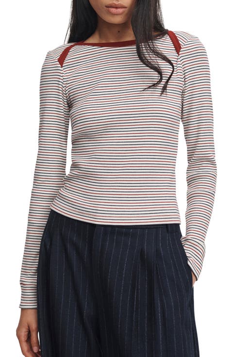 Essential Striped Rib Bateau Neck Tee