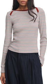 rag & bone Essential Striped Rib Bateau Neck Tee