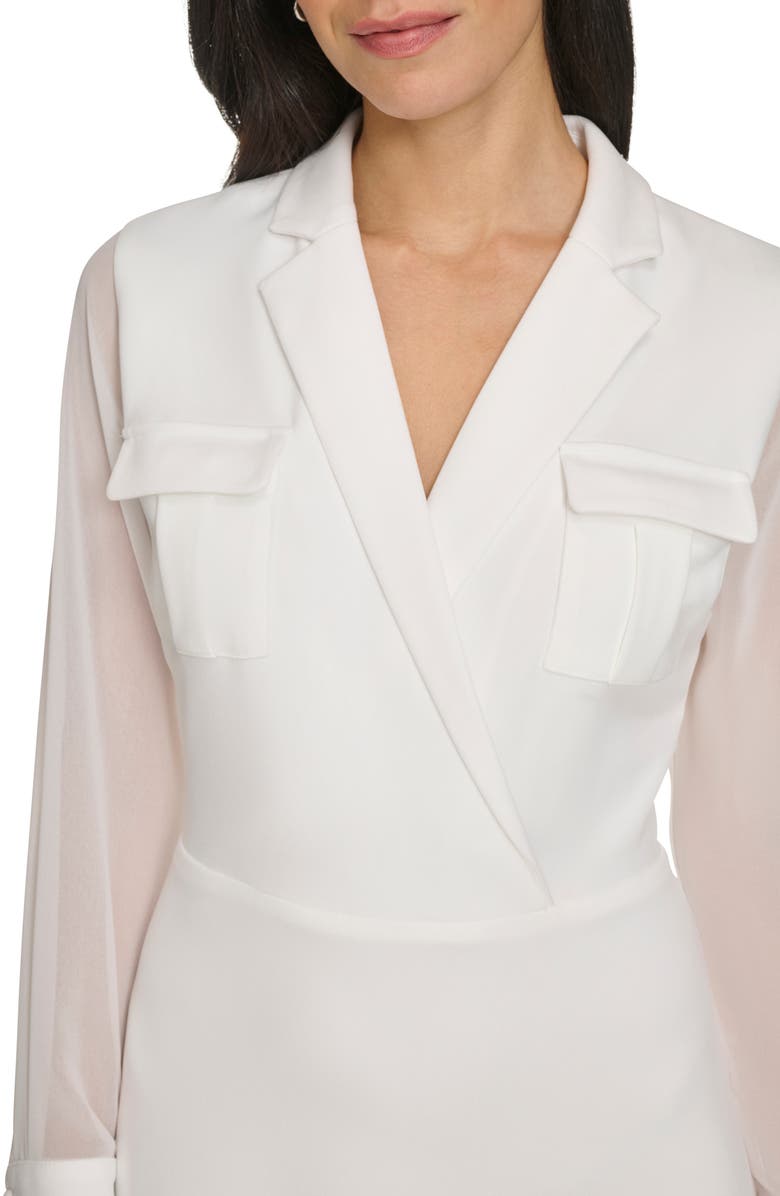 Calvin Klein Long Sleeve Mixed Media A-Line Midi Dress, Alternate, color, 