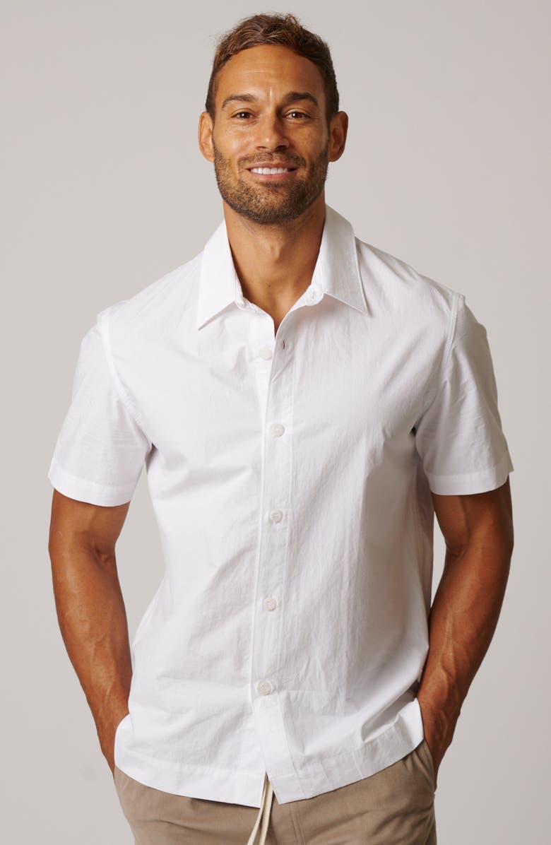LEISURE LAB Short Sleeve Cotton Button Up, Alternate, color, White
