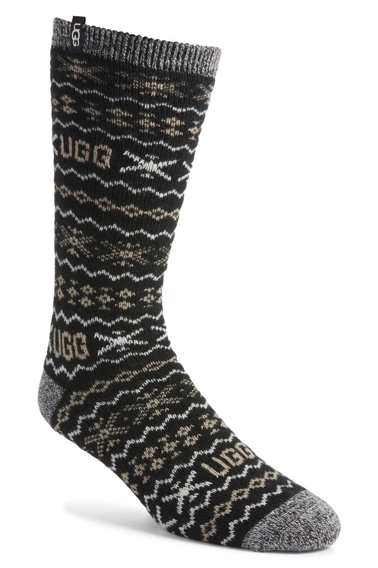Keavy Cozy Crew Socks, Main, color, BLACK MULTI UGGISLE