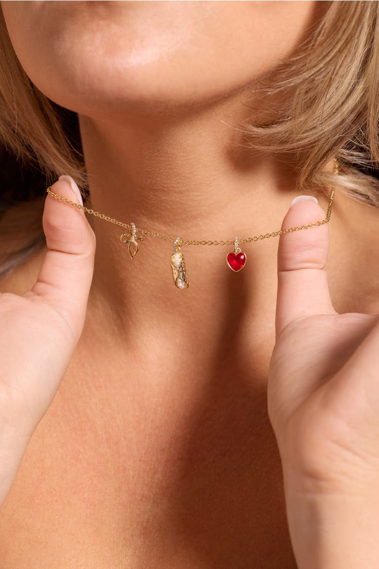 There Cannoli Be You' Bow & Heart Multi Charm Cluster Necklace, Alternate, color, Gold