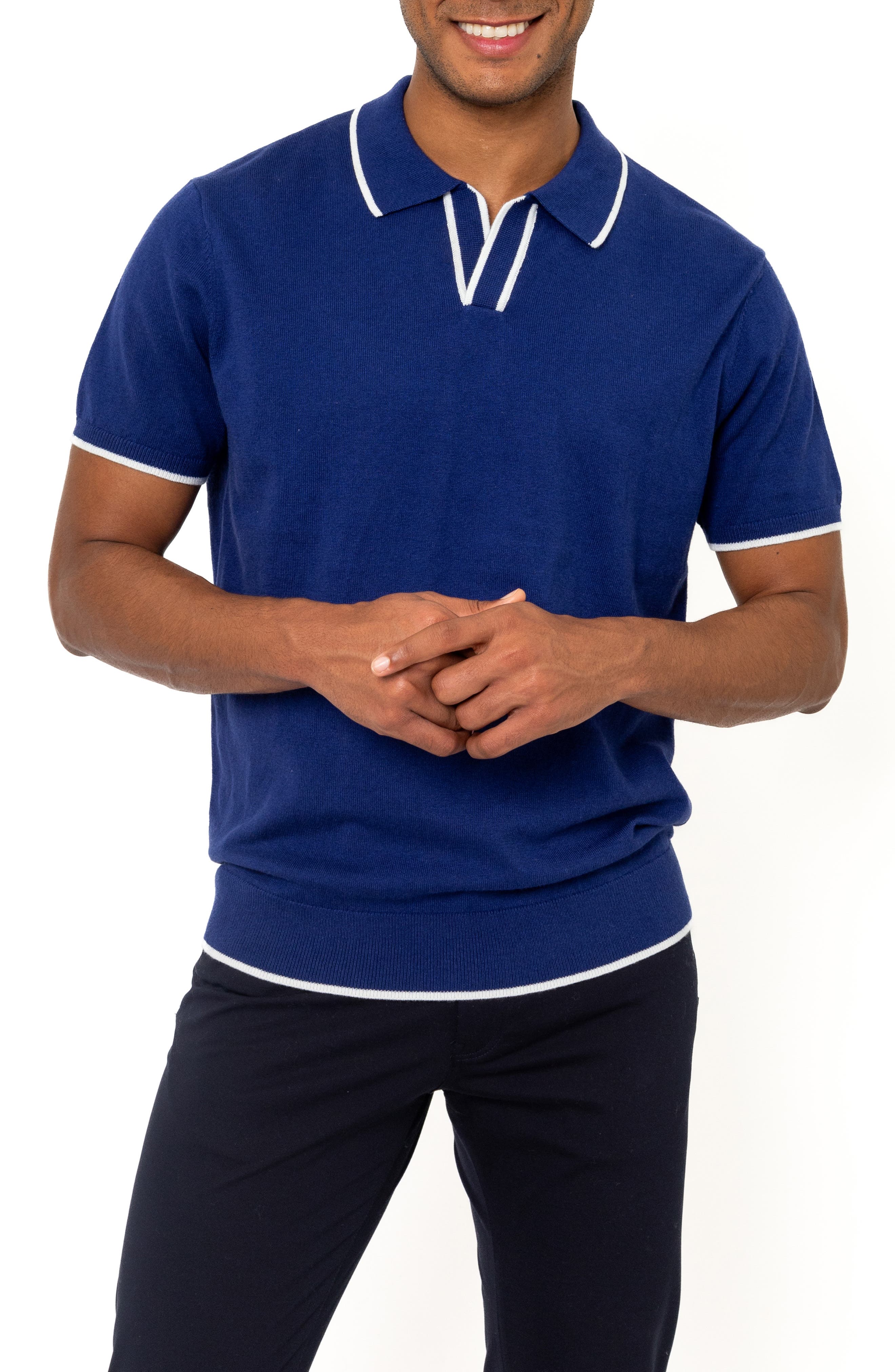 PINO BY PINOPORTE Tipped Cotton & Cashmere Polo