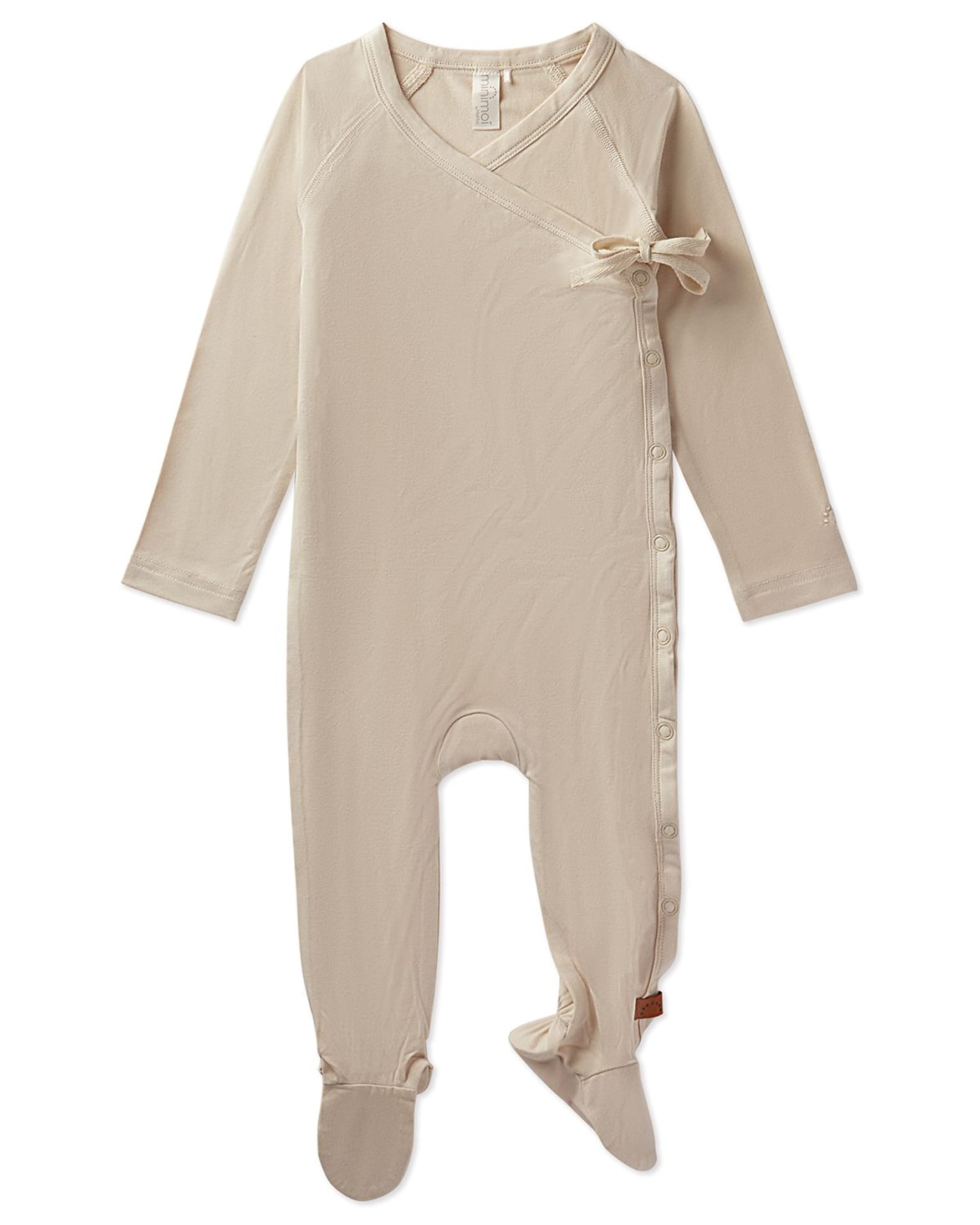 Minimoi Kids Crossover-neckline Stretch Modal Footie In Neutral