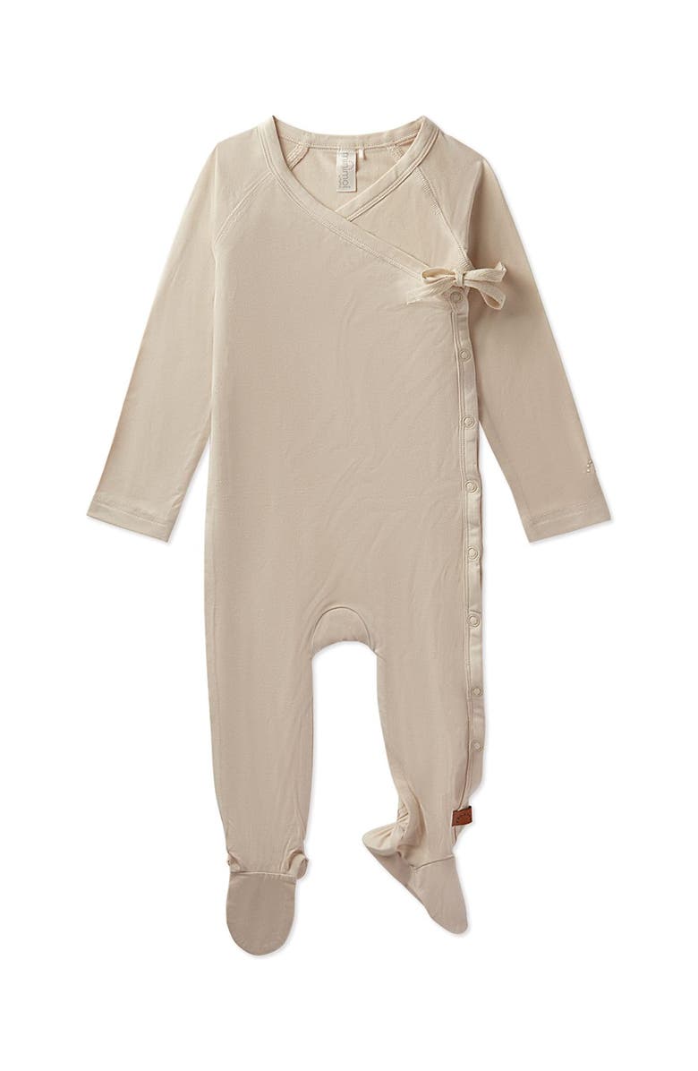 MiniMoi Crossover-Neckline Stretch Modal Footie, Main, color, Latte