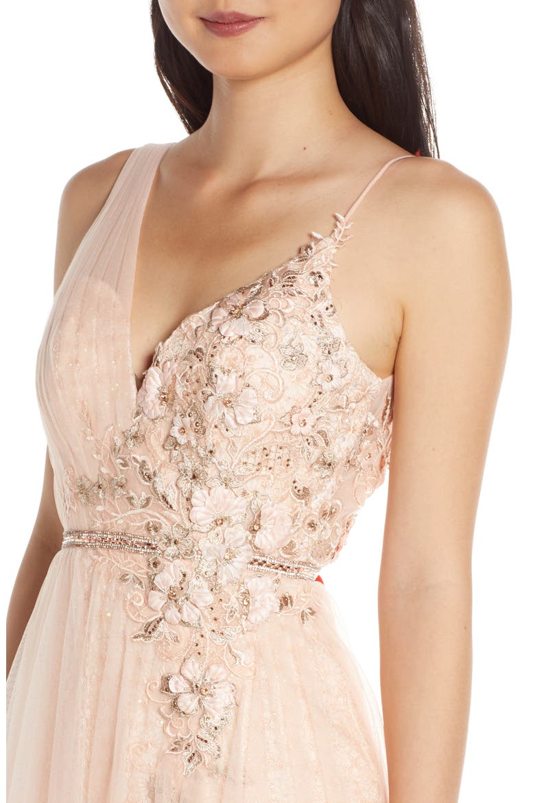 Beaded Appliqué Lace Prom Dress, Alternate, color, BLUSH