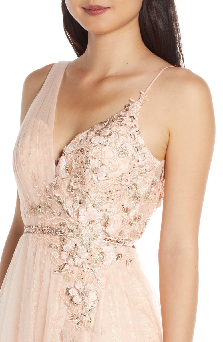 Mac Duggal Beaded Appliqué Lace Prom Dress, Alternate, color,