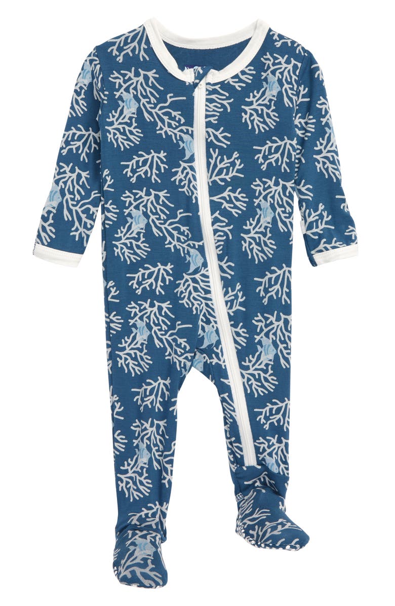 KicKee Pants Coral Print Jersey Footie, Main, color,