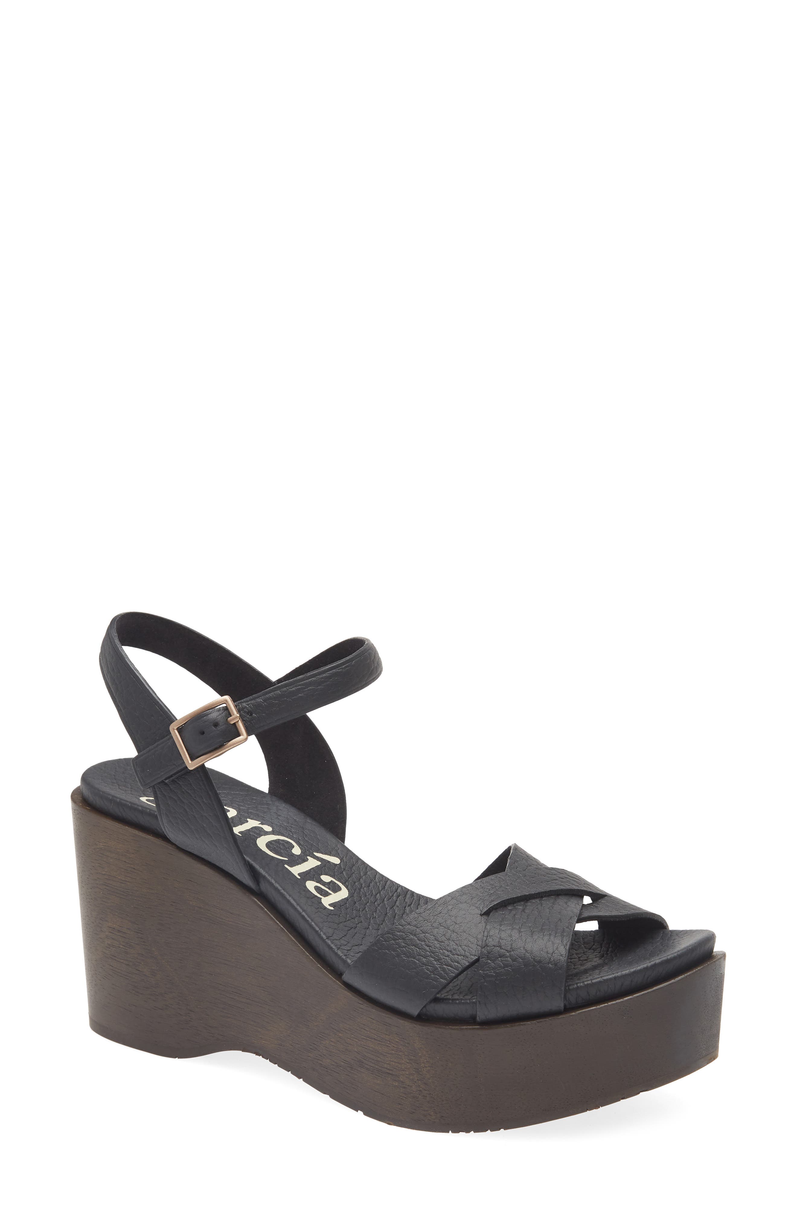 Pedro Garcia Dalys Ankle Strap Platform Wedge Sandal, Main, color, Black Cervo