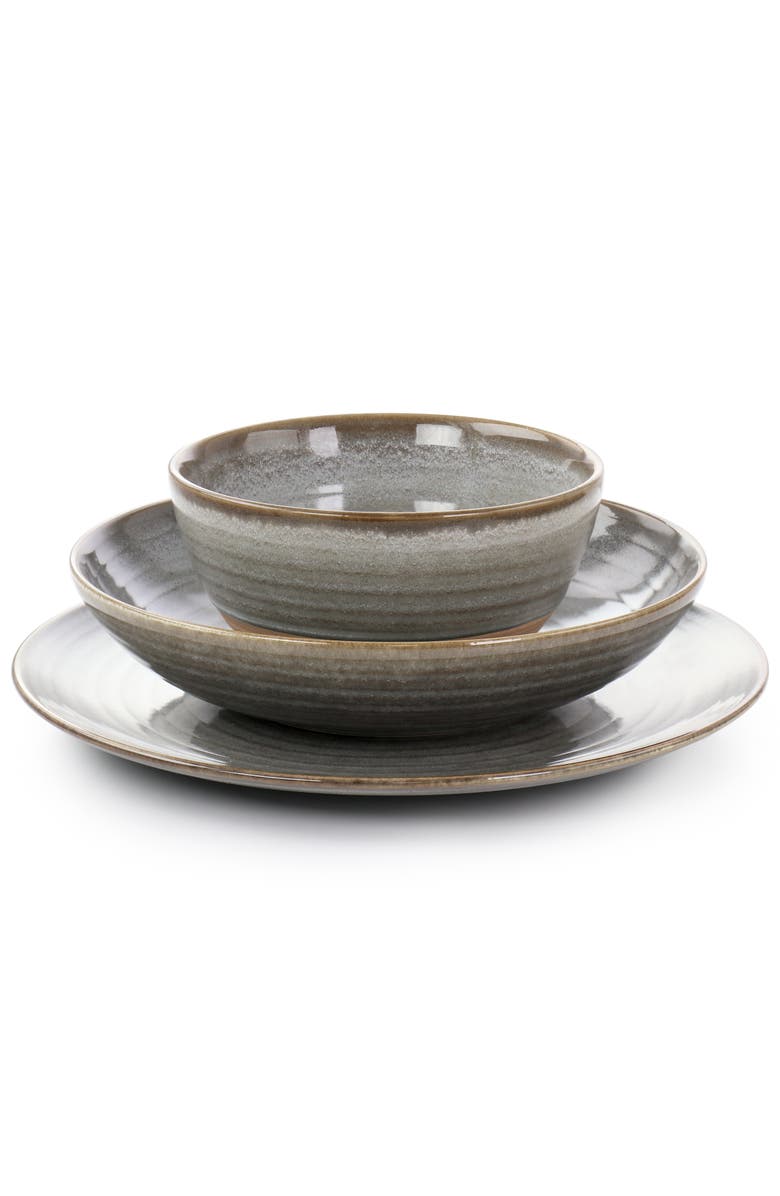 Gibson Elite 12 Piece Dreamweaver Round Earthenware Dinnerware Set, Alternate, color, Grey