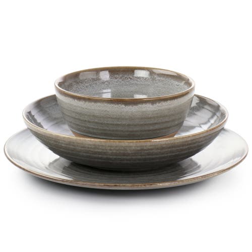 Gibson Elite 12 Piece Dreamweaver Round Earthenware Dinnerware Set In Gray