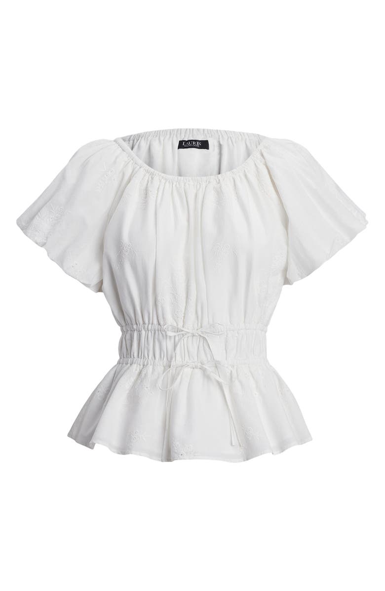 Lauren Ralph Lauren Embroidered Eyelet Cotton Peplum Top, Alternate, color, 