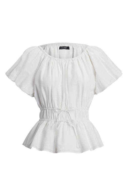 RALPH LAUREN LAUREN RALPH LAUREN EMBROIDERED EYELET COTTON PEPLUM TOP