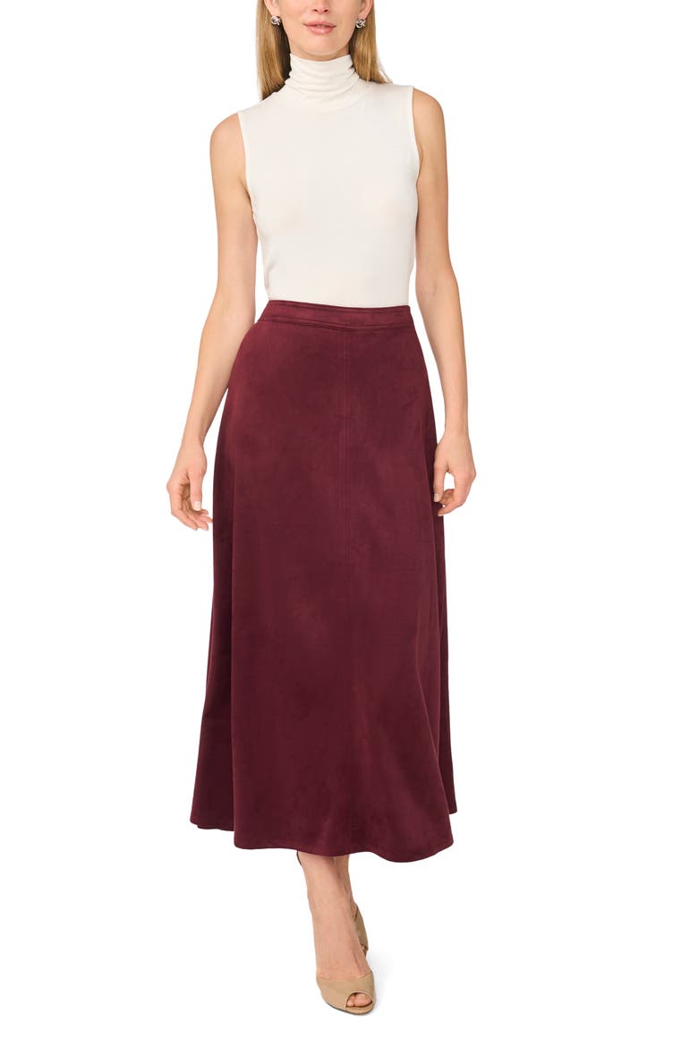 Faux Suede A-Line Skirt, Alternate, color, CRISP MERLOT