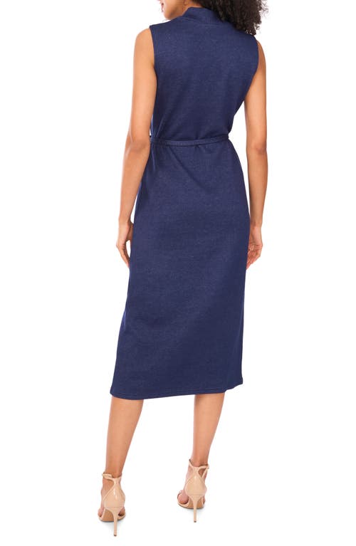 Vince Camuto Mock Neck Sleeveless Knit Midi Dress In Blue
