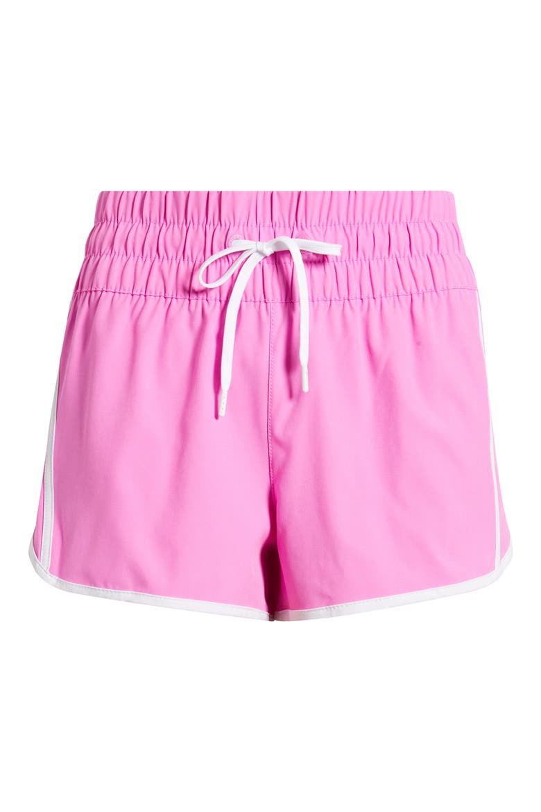 Smocked High Waist Drawstring Shorts, Alternate, color, SUPER PINK