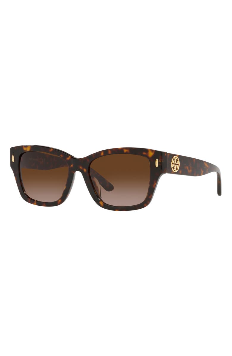 Tory Burch 53mm Gradient Rectangular Sunglasses, Alternate, color, Dark Tort