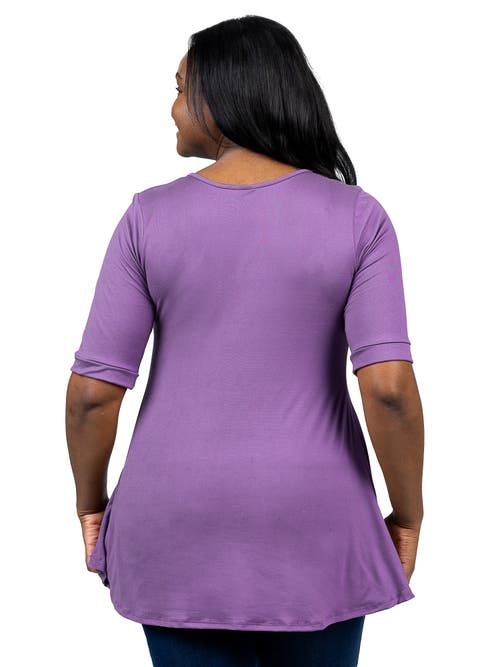 24seven Comfort Apparel Plus Size Elbow Sleeve Henley  Tunic Top In Purple