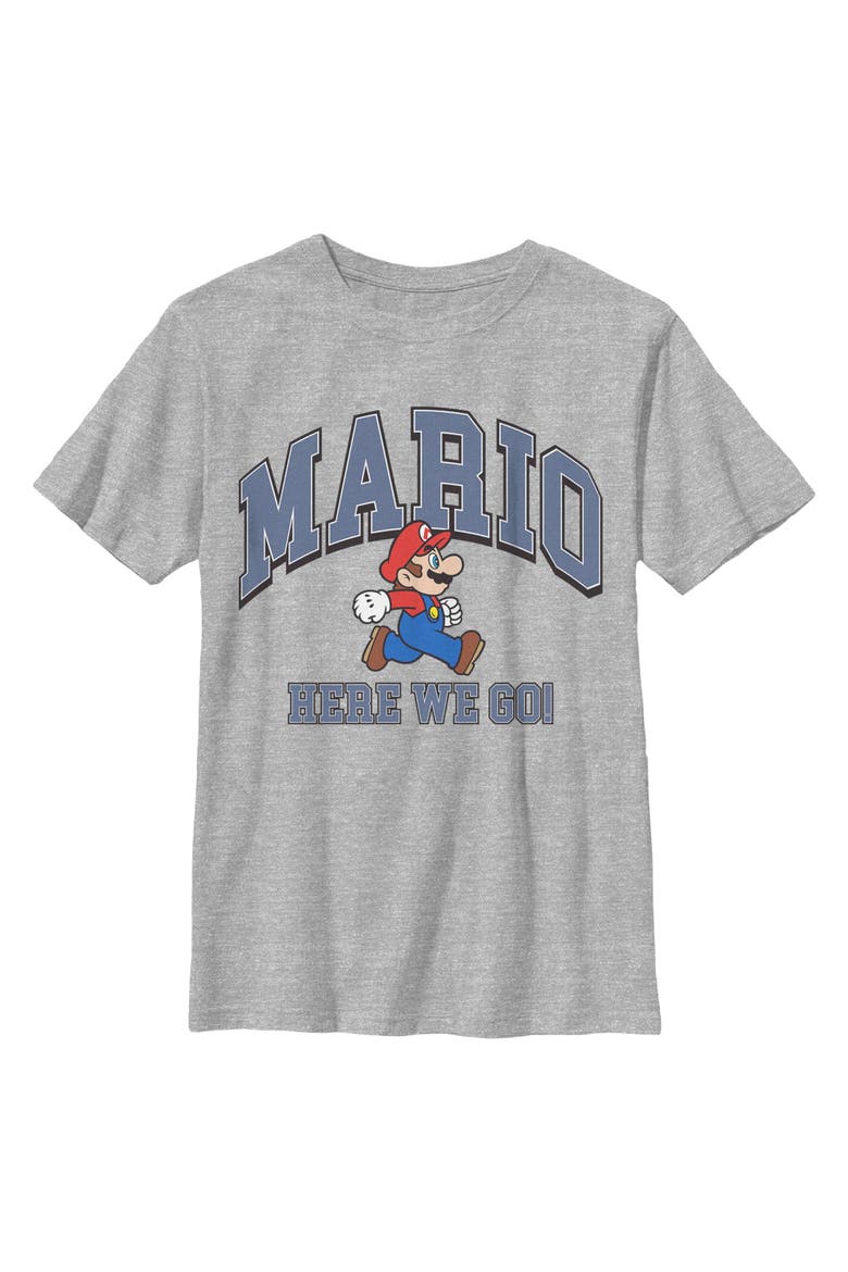 Boy's Nintendo Here We Go Varsity  Graphic T-Shirt, Main, color, Sport Grey