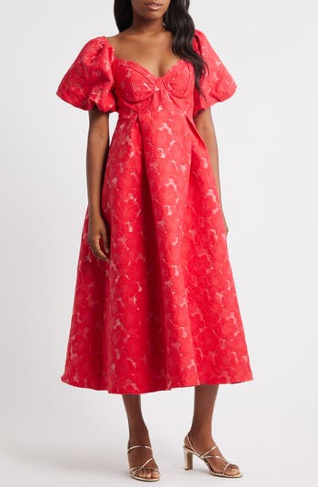 Sister Jane Maria Jacquard Puff Sleeve Midi Dress | Nordstrom