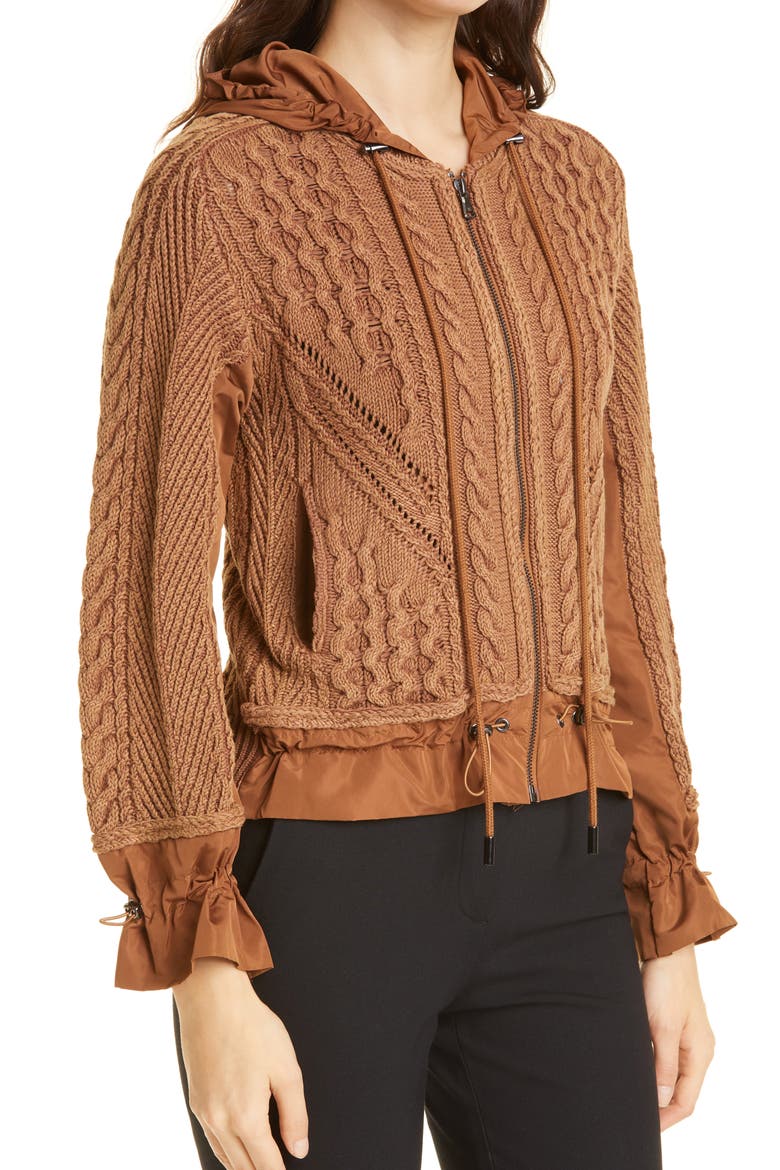Lynne Mixed Knit Zip-Up Sweater, Alternate, color, CAMEL