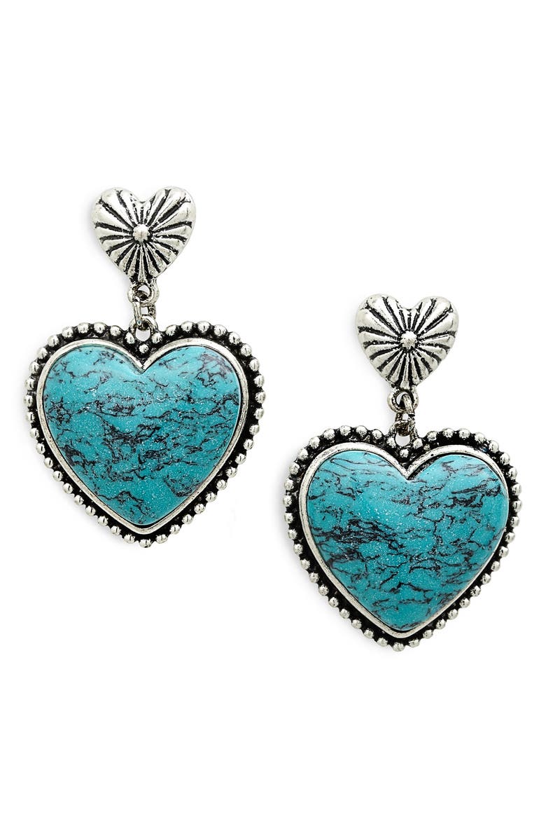 Tasha Faux Turquoise Stone Heart Drop Earrings, Main, color,