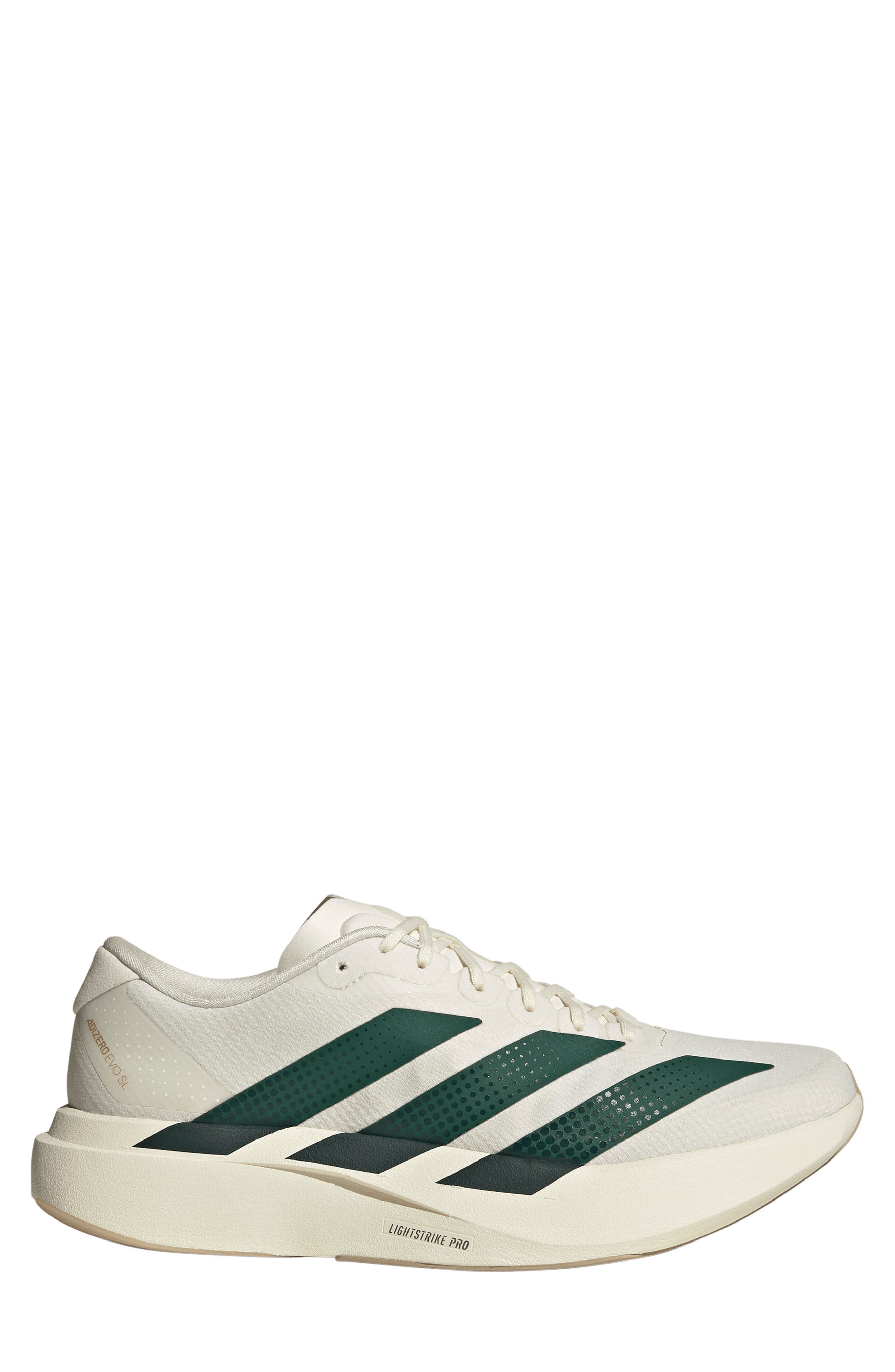 Adizero Evo SL WOVEN Running Shoe, Alternate, color, OFF WHITE/ GREEN/ ROYAL BLUE